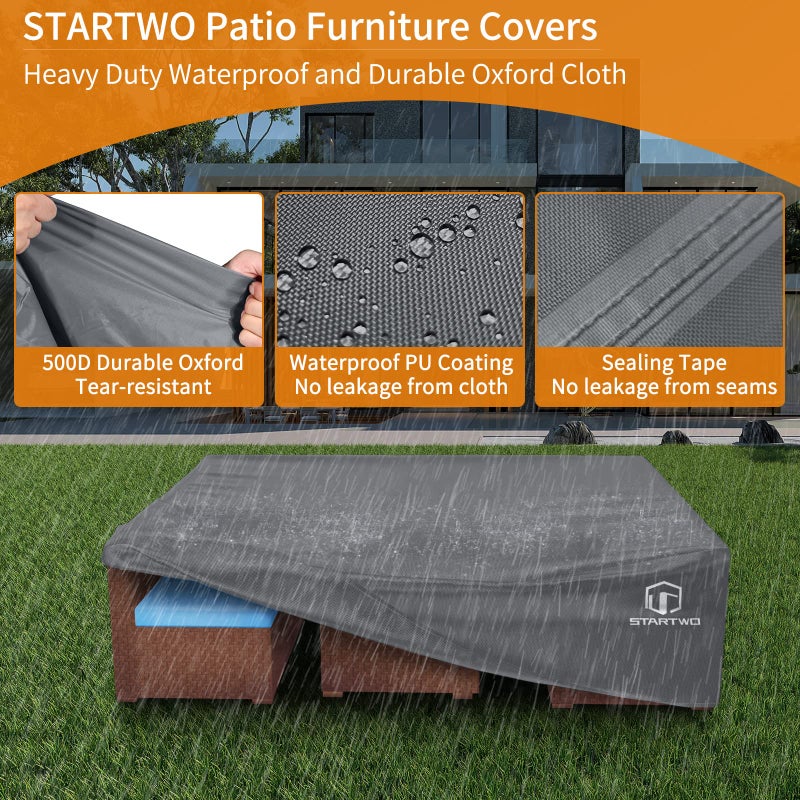 STARTWO Patio Furniture Covers Waterproof-126""x126""x28"", Patio Lawn Cover for Outdoor 7-12 Piece Sectional Sofa, Conversation Set Garden Dining Tables/Chairs Set,Grey - Image 3